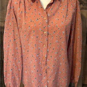 Vintage Floral Button-Down Shirt in Peach
